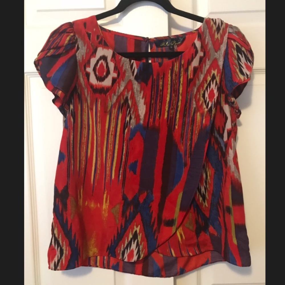 Aztec Print Petal Hem Top with Tulip Sleeves